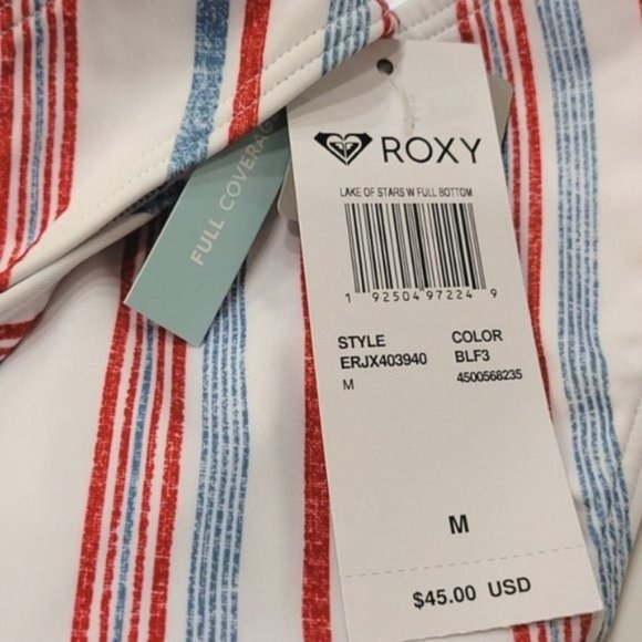 NWT ROXY Red Blue Lake Stars Stripe High-Leg Bikini Swim Bottoms Medium - Picture 6 of 7